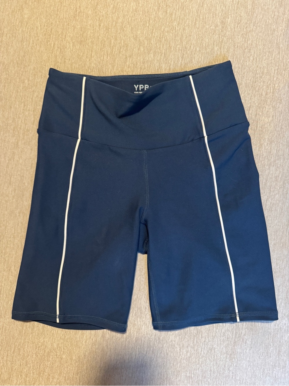 YPB Navy Biker Shorts Small White Piping High Rise Activewear